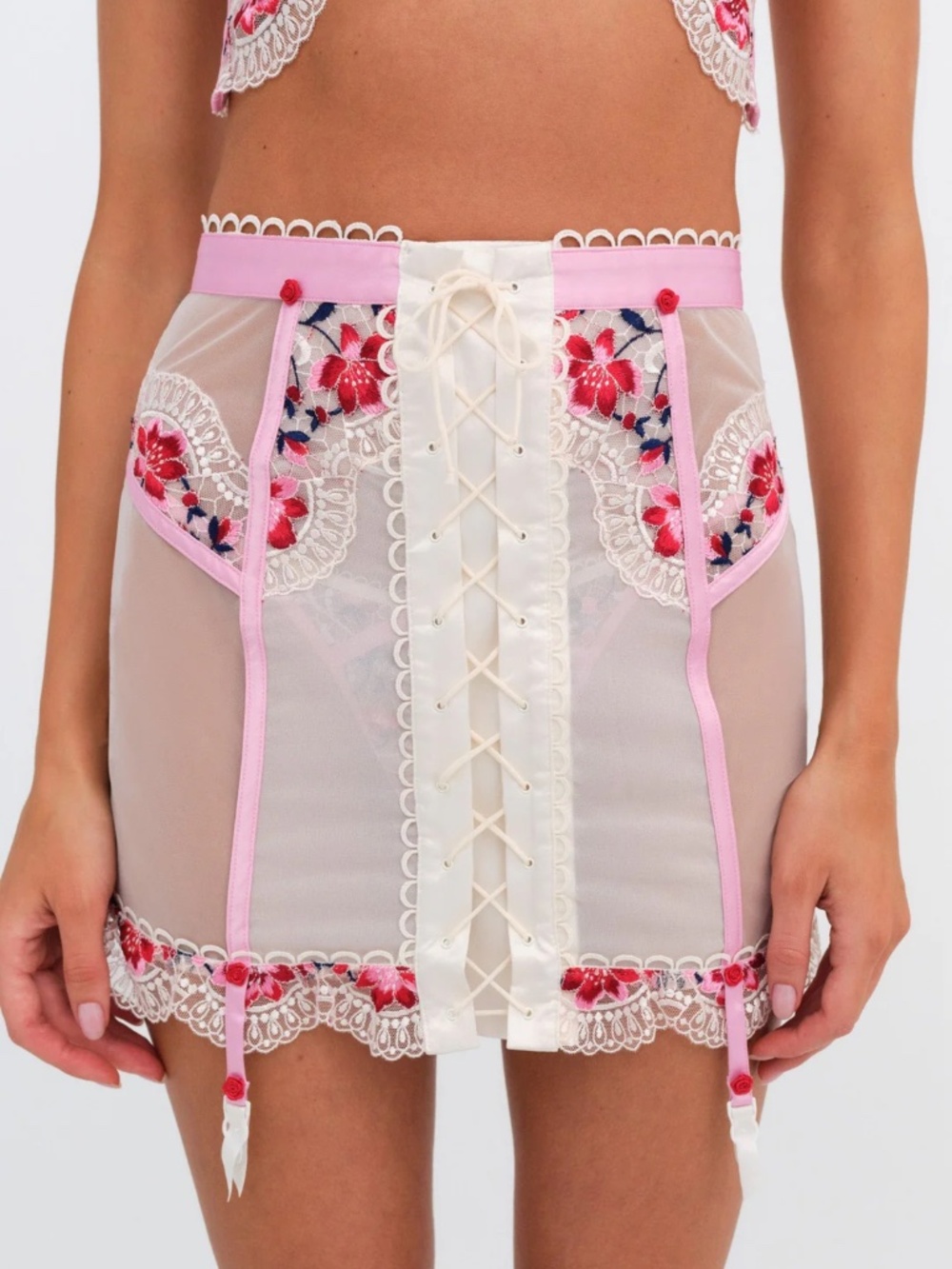 For Love and Lemons Festival Rose Skirt In Ivory With Red and Pink Flowers
